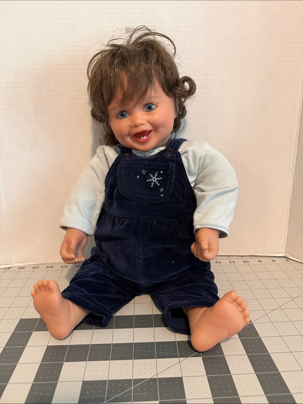 My Twinn babies vintage Baby Doll in Navy Corduroy Overalls with Light Blue Top